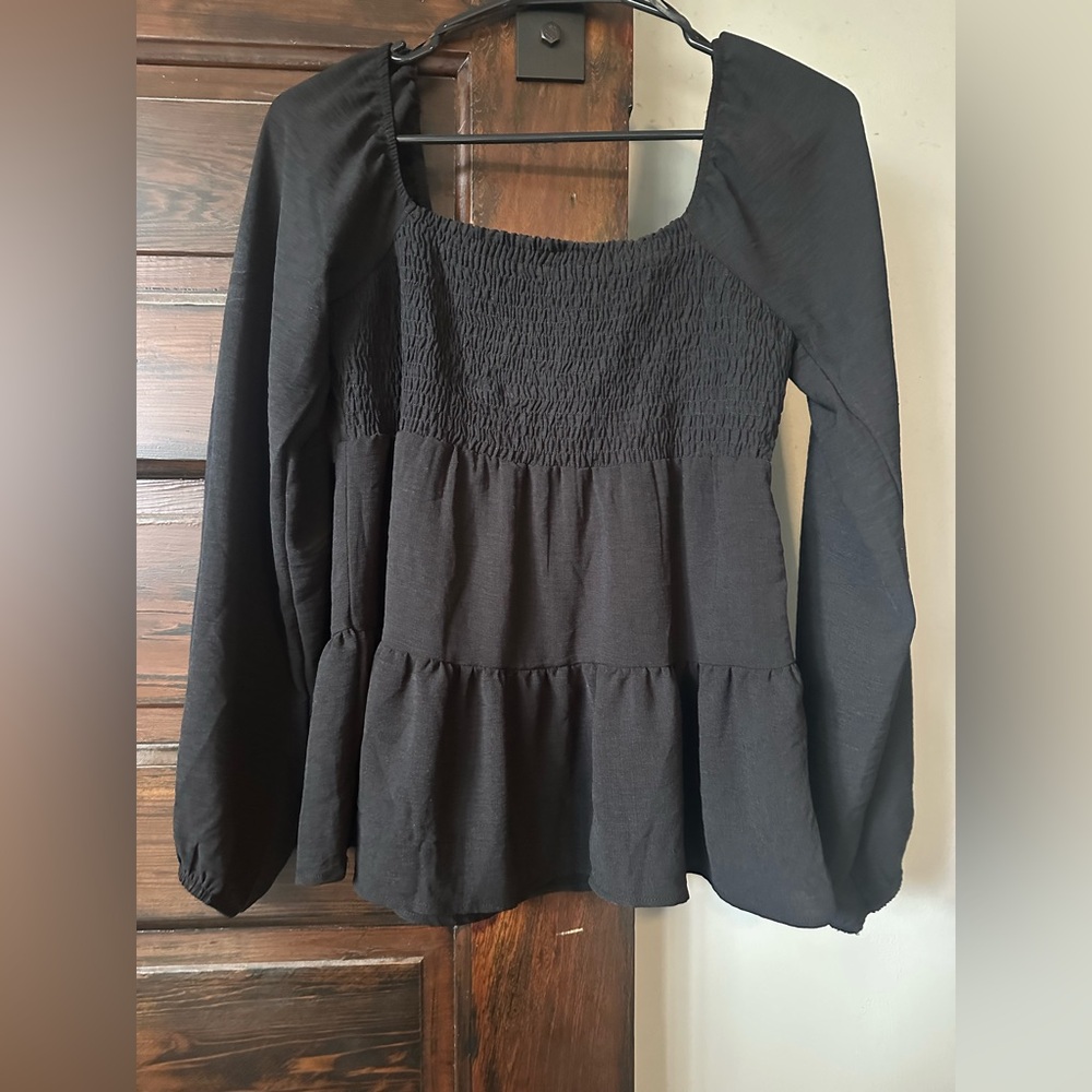 Elegant Black Smocked Women's Top
